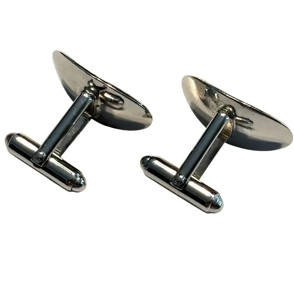 Vintage mid century cufflinks textured dimensional slender silver ovals classics
